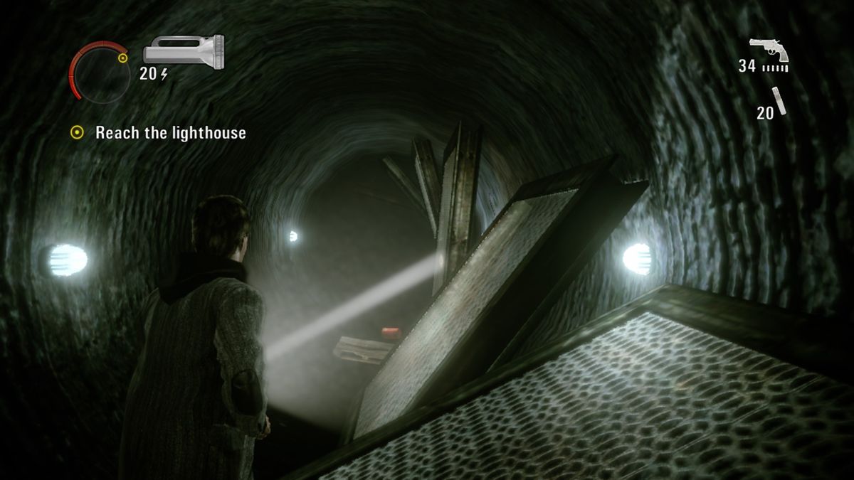 Alan Wake: The Writer (Xbox One) screenshot: Heading through the large pipe maze