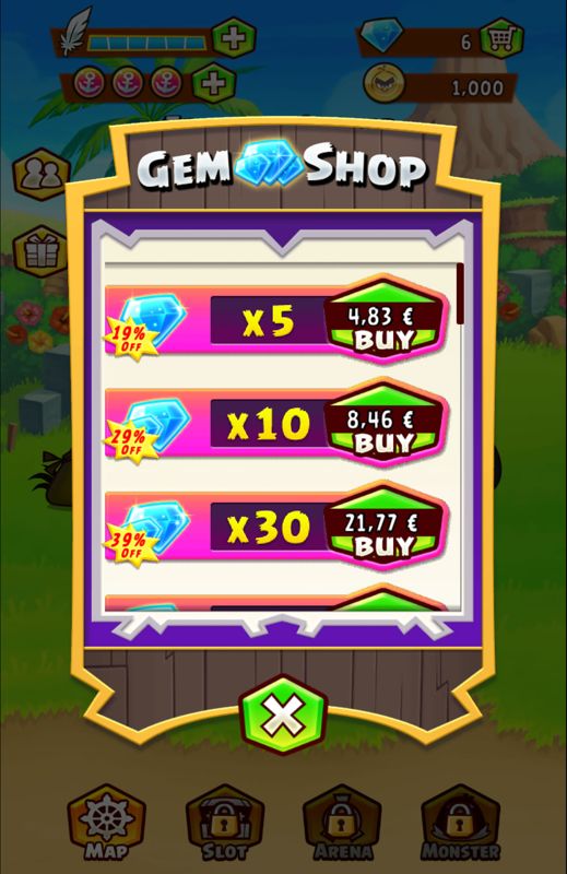 Angry Birds: Fight! (Android) screenshot: In-app purchases in the gem shop