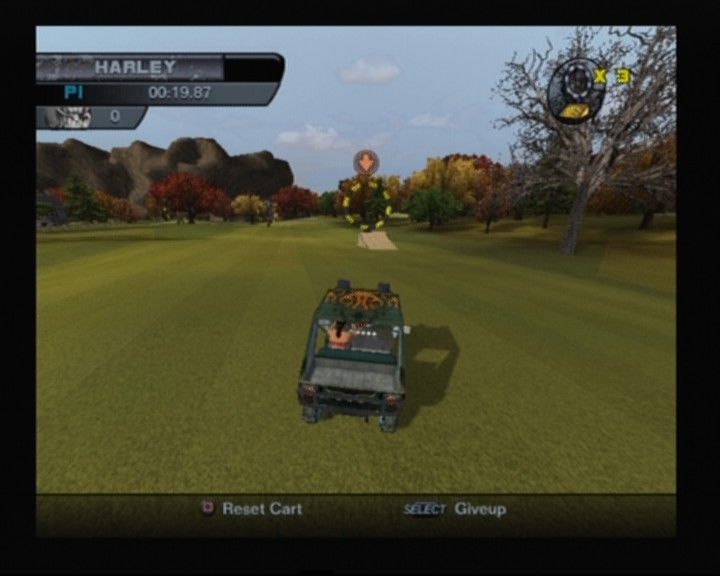 Outlaw Golf 2 (PlayStation 2) screenshot: Winning a golf cart racing will earn you the legendary fire ball
