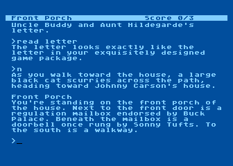 Hollywood Hijinx (Atari 8-bit) screenshot: Ah, a reference to the included "feelie" props