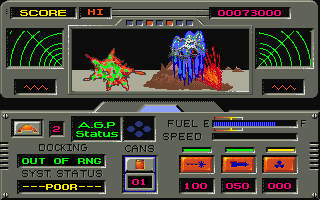 Xenocide (DOS) screenshot: Big bugs make for big splats on the windshield.