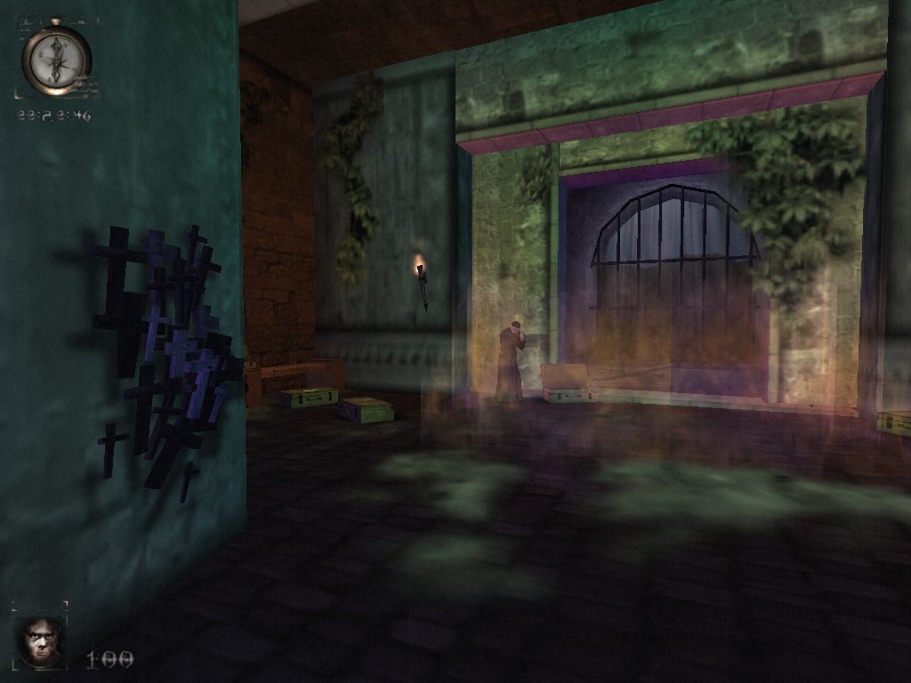 Nosferatu: The Wrath of Malachi (Windows) screenshot: The entrance to the castle and main courtyard is a sanctuary.