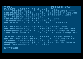 Suspended (Atari 8-bit) screenshot: Game start
