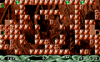 Stone Age (Amiga) screenshot: Level 67 - what teleport should be used?