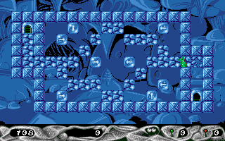 Stone Age (Amiga) screenshot: Level 68 - there are one-way blocks only