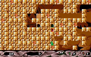 Stone Age (Amiga) screenshot: Level 79 - the labyrinth full of red keys
