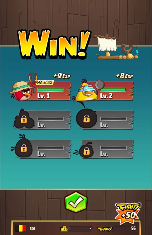 Angry Birds: Fight! (Android) screenshot: Experience is shared between the available characters.