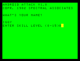 Android Attack (Dragon 32/64) screenshot: Enter name and level