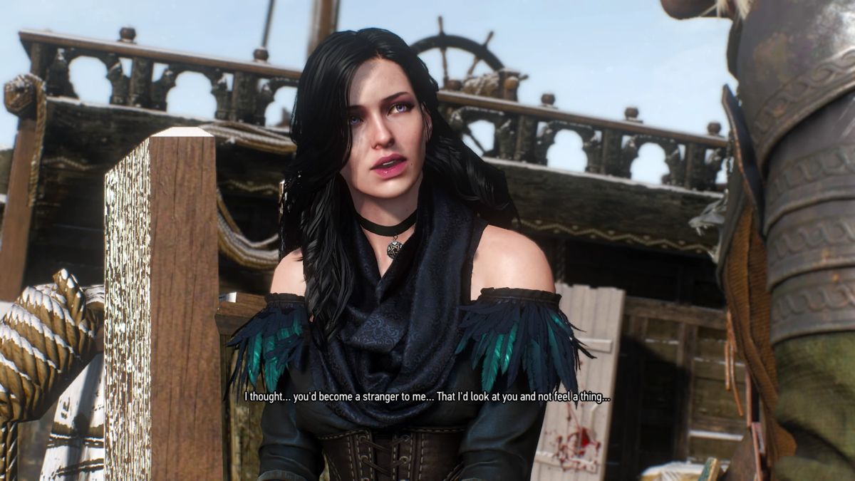 The Witcher 3: Wild Hunt - Alternative Look for Yennefer (PlayStation 4) screenshot: Even though the spell is broken, Yennefer's feelings for Geralt are still present