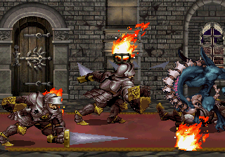 Princess Crown (SEGA Saturn) screenshot: Elite knights battling the monster that invaded the castle