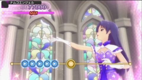 The iDOLM@STER: Shiny Festa - Harmonic Score (PSP) screenshot: Most of the songs display the idols in 3D graphics, performing on the stage or on the set