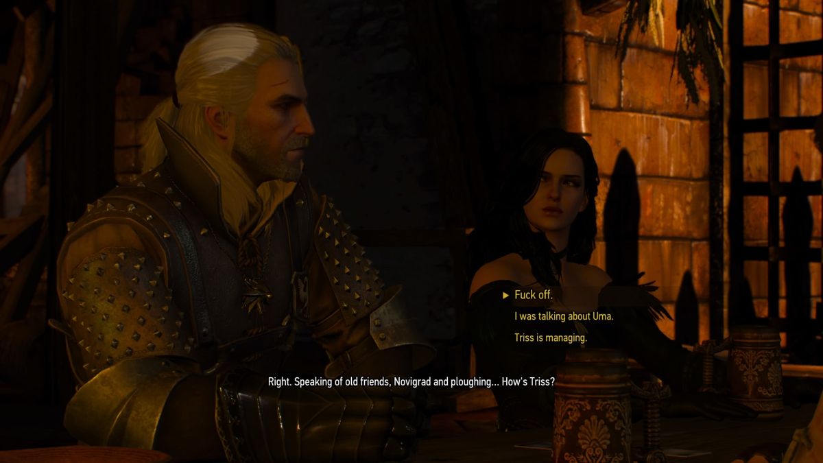 The Witcher 3: Wild Hunt - Alternative Look for Yennefer (PlayStation 4) screenshot: To some questions there's no right answer