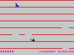 Jumping Jack (ZX Spectrum) screenshot: Level 2 - 1 second after on the ground.