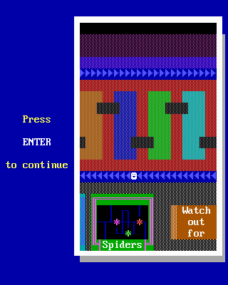 Super ZZT (DOS) screenshot: Warnings of monsters you'll experience later on