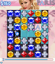 Paris Hilton's Diamond Quest (J2ME) screenshot: Create combinations over tiles to reveal letters of Paris' name.