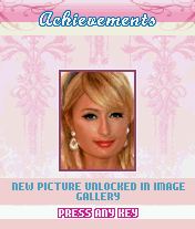 Paris Hilton's Diamond Quest (J2ME) screenshot: Unlock pictures for your gallery.
