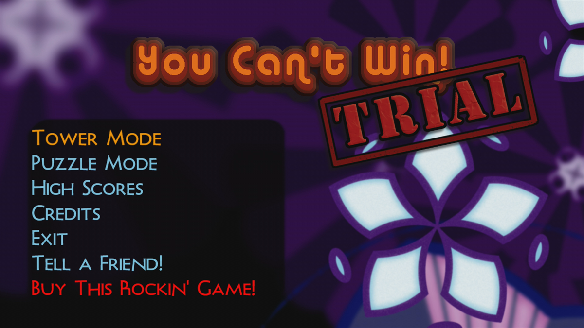 You Cant Win! (Xbox 360) screenshot: Main menu (Trial version)