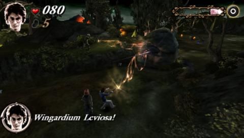 Harry Potter and the Goblet of Fire (PSP) screenshot: Moving stone with use of Wingardium Leviosa spell.