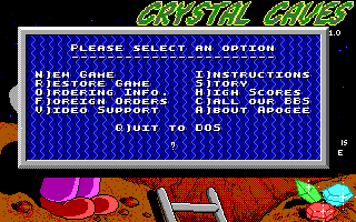 Crystal Caves (DOS) screenshot: Main Menu