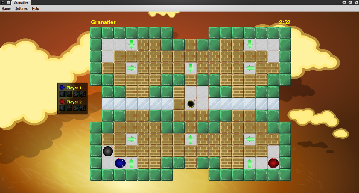 Granatier (Linux) screenshot: Planted a bomb -- better hide quickly to not get blown up myself