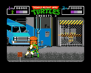 Teenage Mutant Ninja Turtles (Amiga) screenshot: April is behind the cage