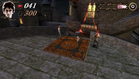 Harry Potter and the Goblet of Fire (PSP) screenshot: Using spell to lower bridge