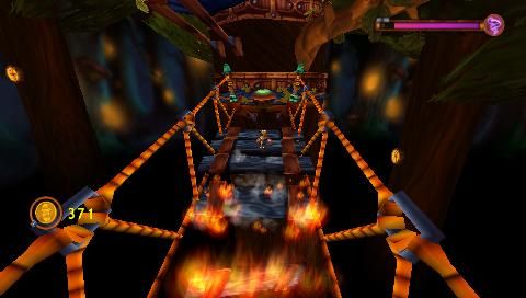 Kao Challengers (PSP) screenshot: Running burning bridges