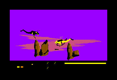 Maracaïbo (Amstrad CPC) screenshot: You are swimming to the knife on the seabed...the enemy is swimming to hit you with a knife he already has...