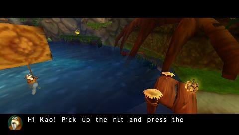Kao Challengers (PSP) screenshot: Tutorial: how to throw nuts!