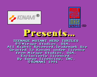 Teenage Mutant Ninja Turtles (Amiga) screenshot: Disclaimer/Title