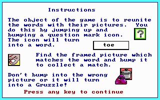 Word Rescue (DOS) screenshot: Instructions