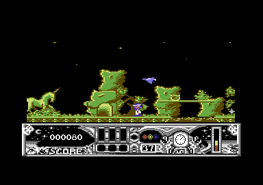 TwinWorld: Land of Vision (Commodore 64) screenshot: Under a bird, near a ledge