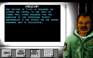 Flight of the Intruder (DOS) screenshot: Mission briefing