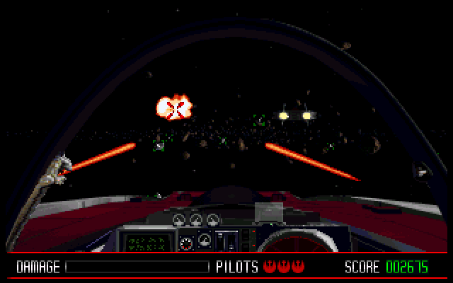 Star Wars: Rebel Assault (DOS) screenshot: Flying through an asteroid belt with flipped controls and using a mouse might be nasty experience.