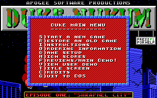 Duke Nukem (DOS) screenshot: Menu