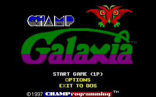 CHAMP Galaxia (DOS) screenshot: The title screen and main menu.