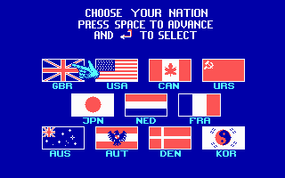 Summer Challenge (DOS) screenshot: Nationality selection