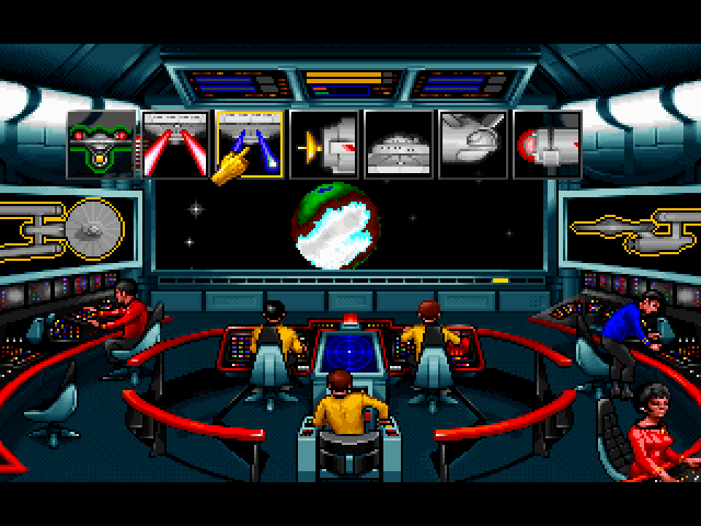 Star Trek: 25th Anniversary (Windows) screenshot: You can directly issue command to your staff, or manually select it from the list