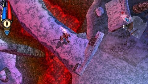 Untold Legends: The Warrior's Code (PSP) screenshot: Ice bridge over lava flow