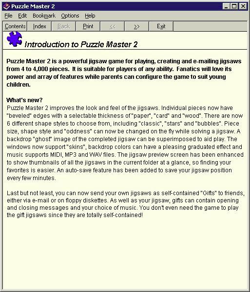 Puzzle Master 2 (Windows) screenshot: The install process puts the eGames game browser onto the player's machine. from here the player can both launch the game and access this help file which opens in a separate window