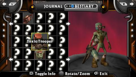 Untold Legends: The Warrior's Code (PSP) screenshot: Bestiary screen