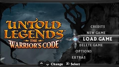 Untold Legends: The Warrior's Code (PSP) screenshot: Main menu