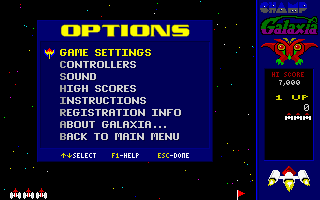 CHAMP Galaxia (DOS) screenshot: The Options menu.