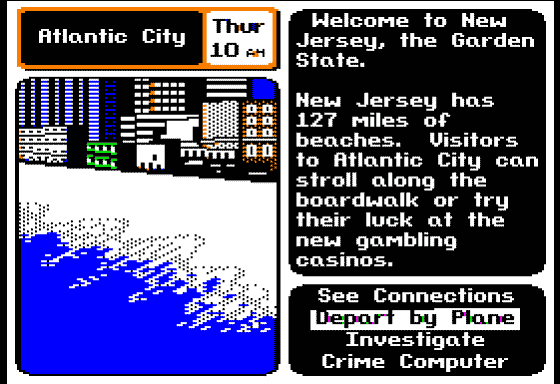 Where in the U.S.A. Is Carmen Sandiego? (Apple II) screenshot: Atlantic City, NJ