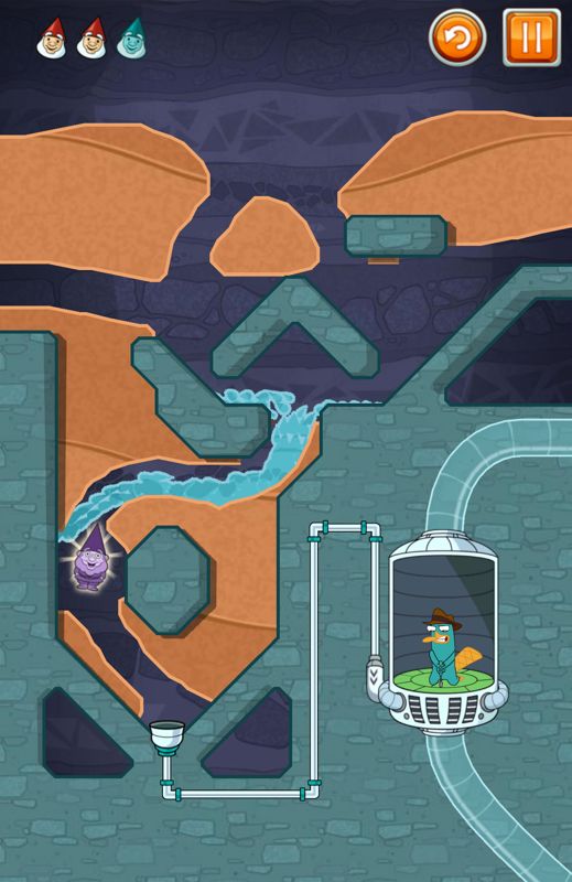 Where's My Perry? (Android) screenshot: Guide the water towards the pipe by drawing a path.