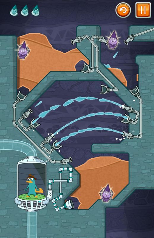 Where's My Perry? (Android) screenshot: A level with many spouts