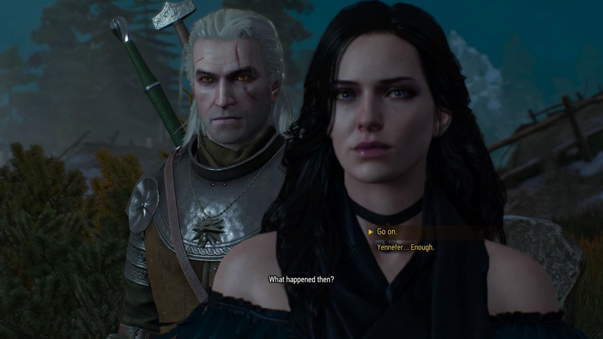 The Witcher 3: Wild Hunt - Alternative Look for Yennefer (PlayStation 4) screenshot: We need to know more, so maybe we should push our questioning a bit further