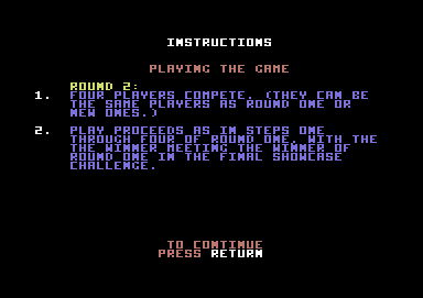 The Price is Right (Commodore 64) screenshot: Round 1 instructions