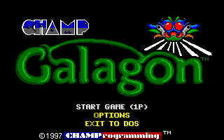 CHAMP Galagon (DOS) screenshot: The title screen and main menu.