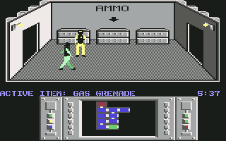 Infiltrator (Commodore 64) screenshot: Mission 1 - Ammo supply room.